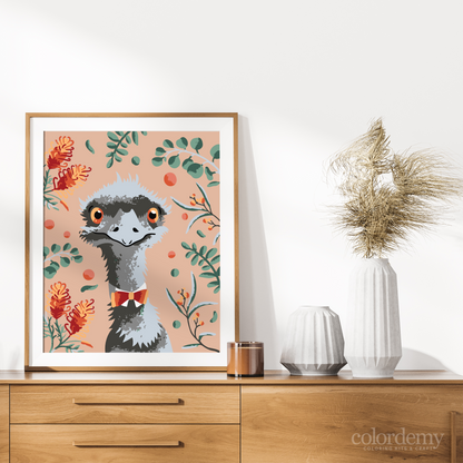 40x50cm Paint by Numbers kit:  Leafy Serenity: Simple Emu with Pink Background