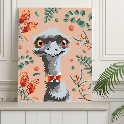 40x50cm Paint by Numbers kit:  Leafy Serenity: Simple Emu with Pink Background